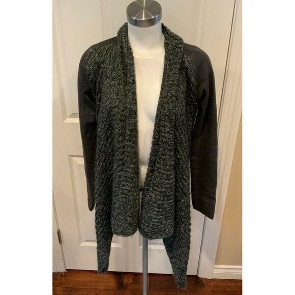 Prana Open Front Gray Chunky Knit Cardigan W/ Sweatshirt Arms, Size XS - Picture 1 of 6